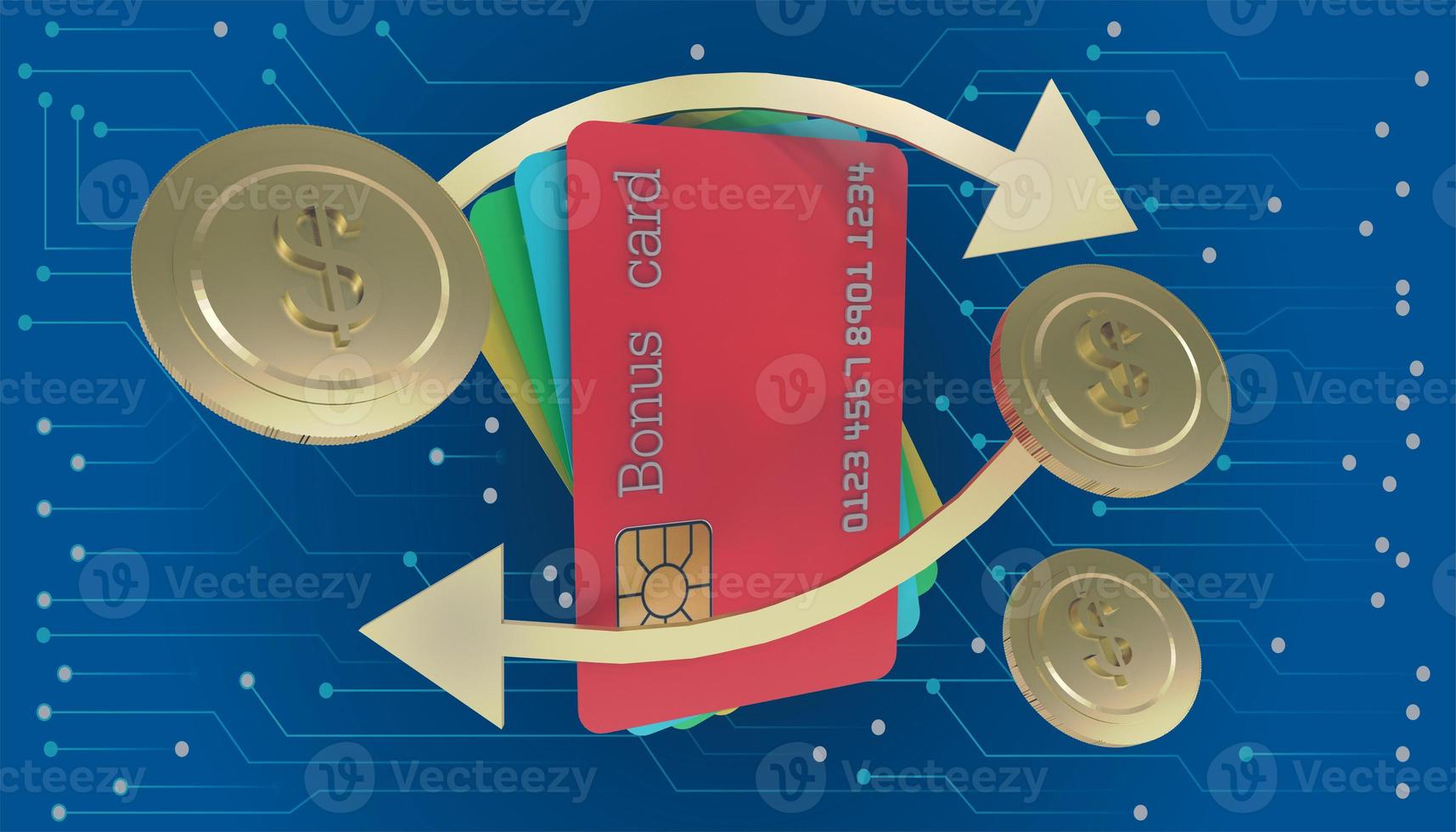 3D Render illustration Bonus gift card for discount for product marketing online shopping cashback next step for technology include cliiping path photo