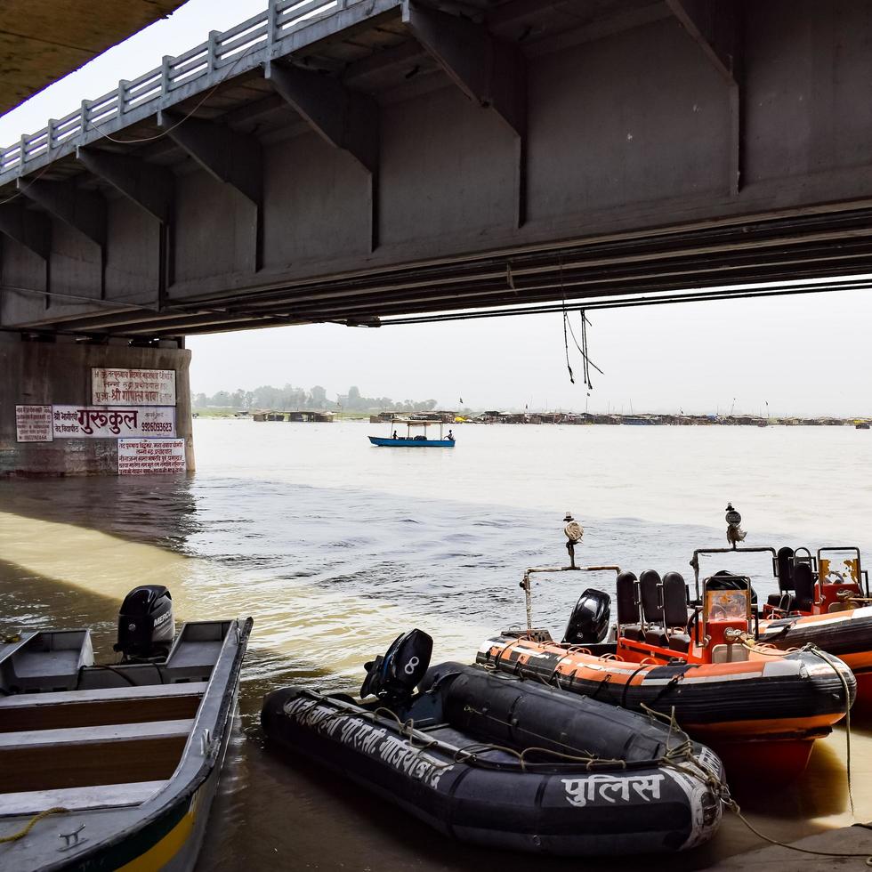 Garh Mukteshwar, UP, India - June 11 2022 - Ganga as seen in Garh Mukteshwar, River Ganga is believed to be the holiest river for Hindu, View of Garh Ganga Brij ghat a famous religious place for Hindu photo