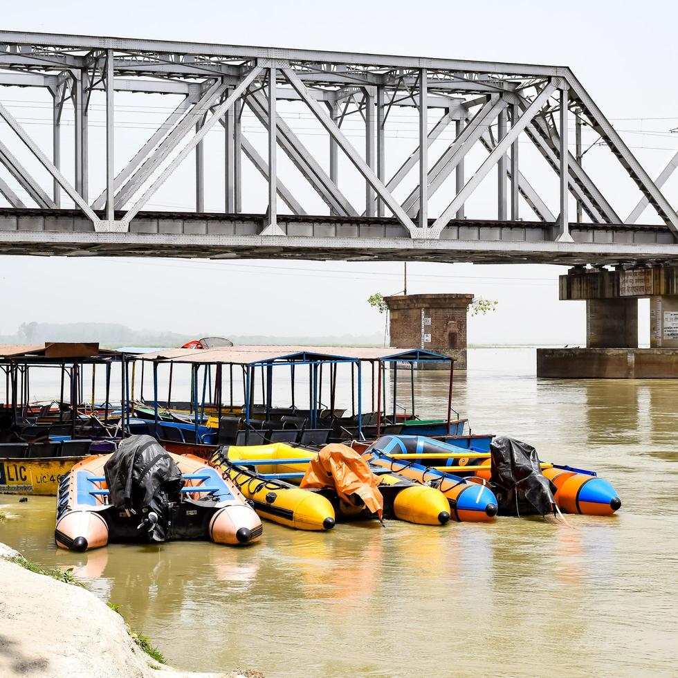 Garh Mukteshwar, UP, India - June 11 2022 - Ganga as seen in Garh Mukteshwar, River Ganga is believed to be the holiest river for Hindu, View of Garh Ganga Brij ghat a famous religious place for Hindu photo