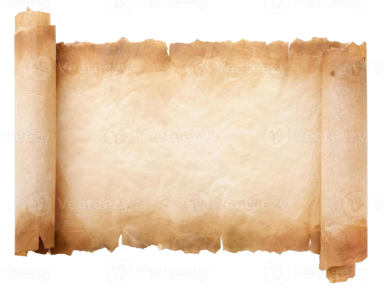 old parchment paper scroll sheet vintage aged or texture isolated on white background photo