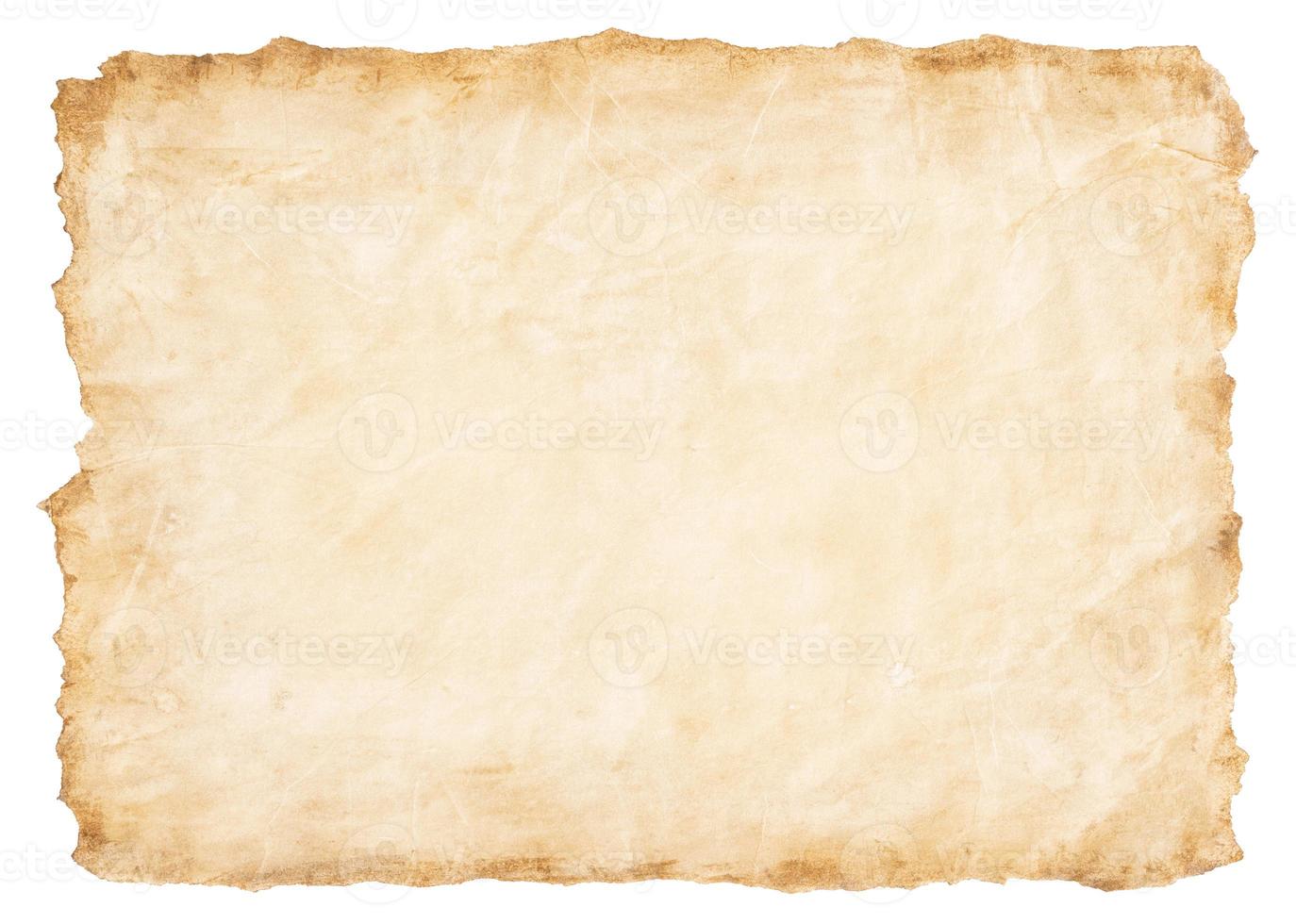 old parchment paper sheet vintage aged or texture isolated on white background photo