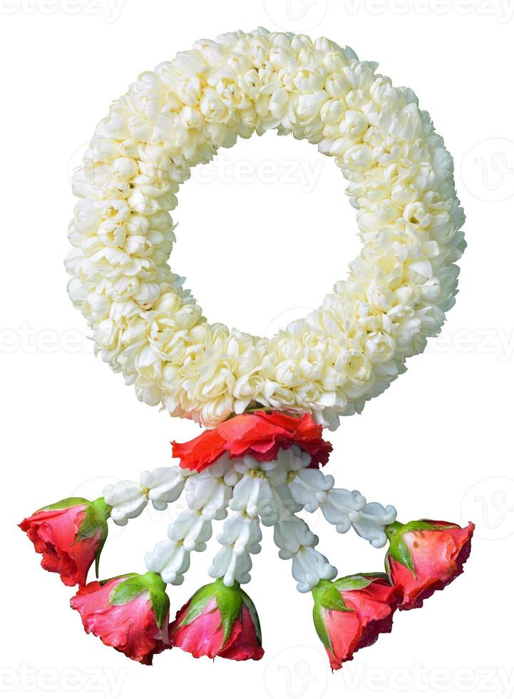 jasmine garland symbol of Mothers day in thailand on white background with clipping path photo