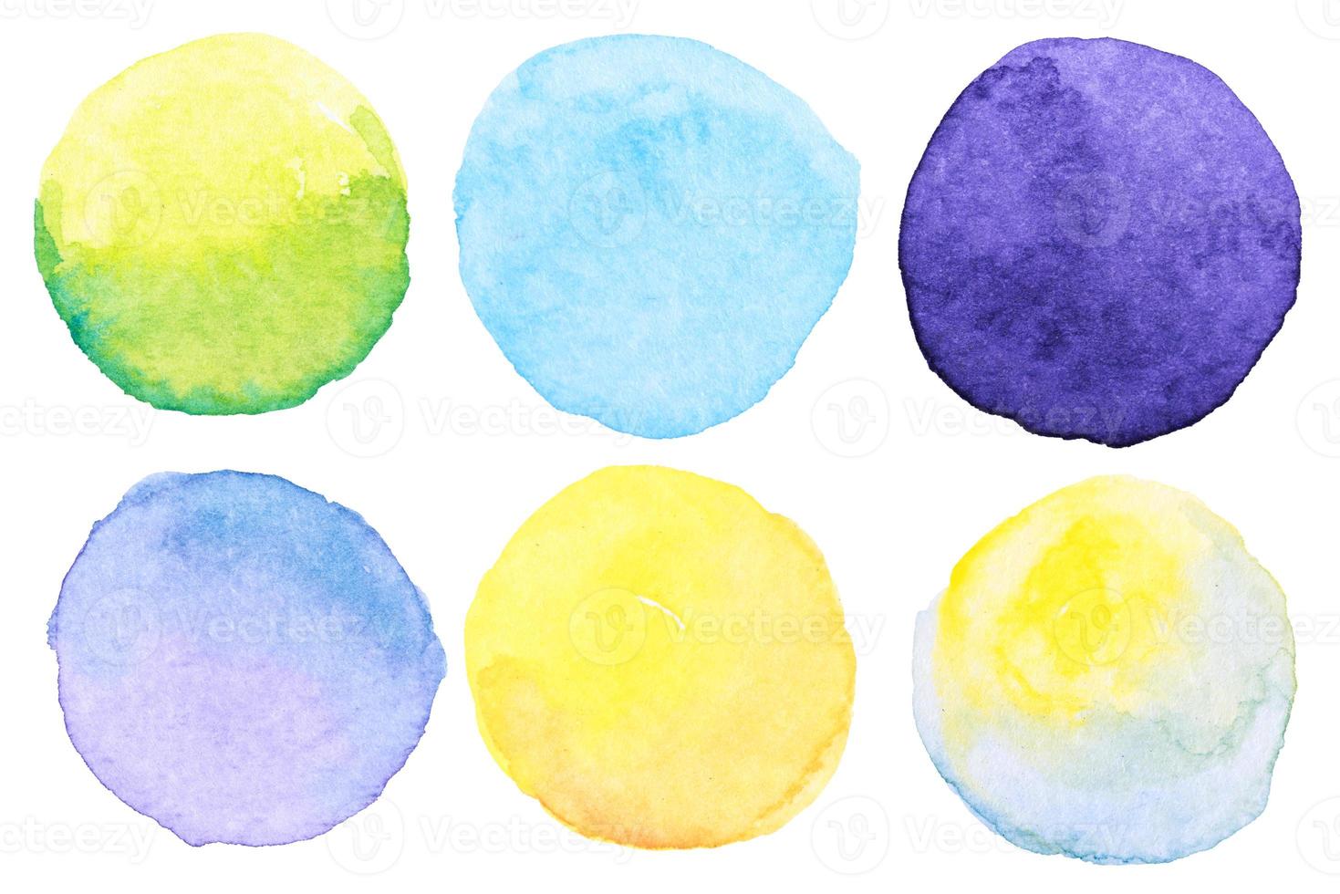 watercolor brush paint circles shape with a hand drawn in the paper on white background photo