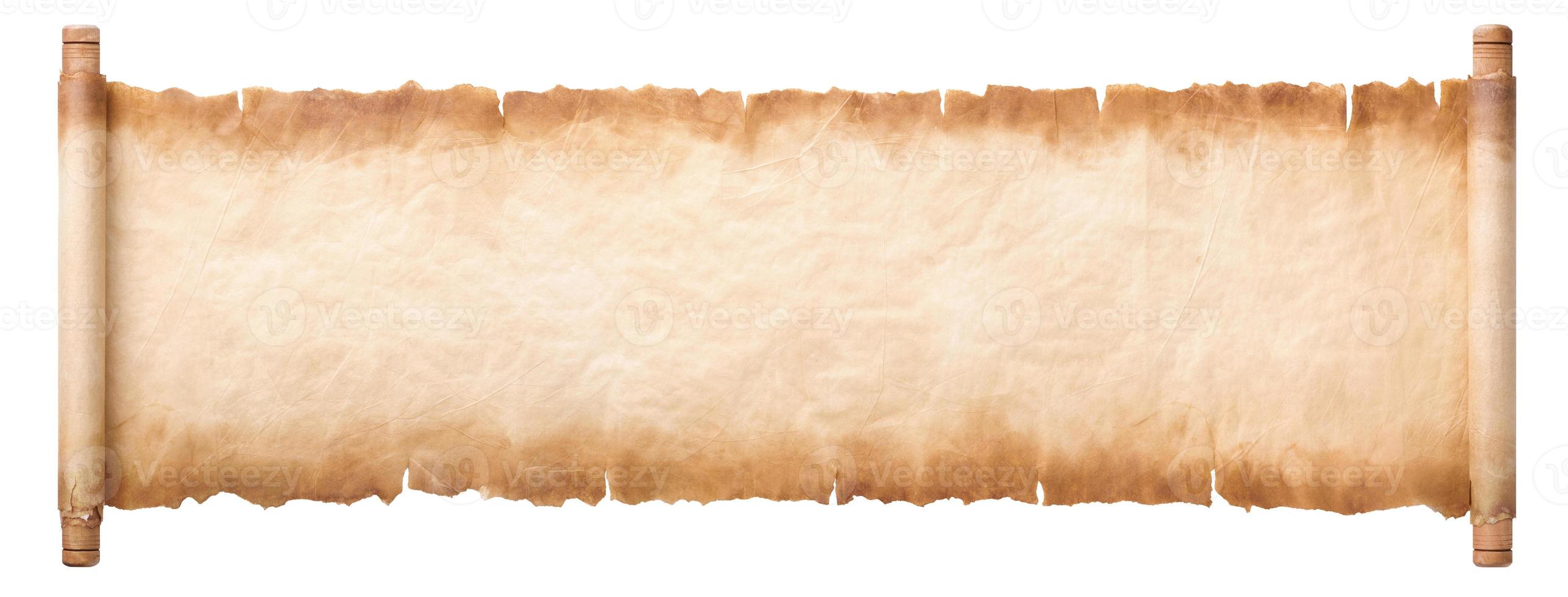 old parchment paper scroll sheet vintage aged or texture isolated on white background photo