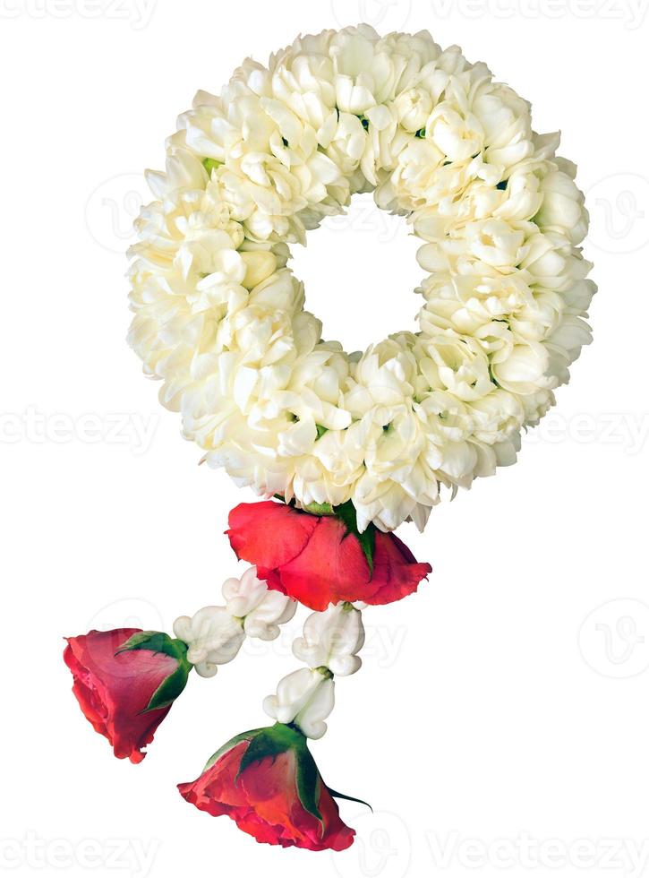 jasmine garland symbol of Mothers day in thailand on white background with clipping path photo