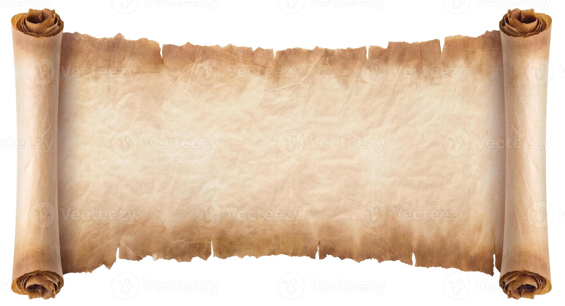 old parchment paper scroll sheet vintage aged or texture isolated on white background photo