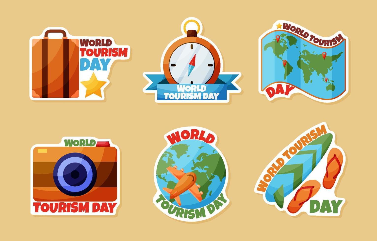 conjunto de pegatinas del día mundial del turismo vector