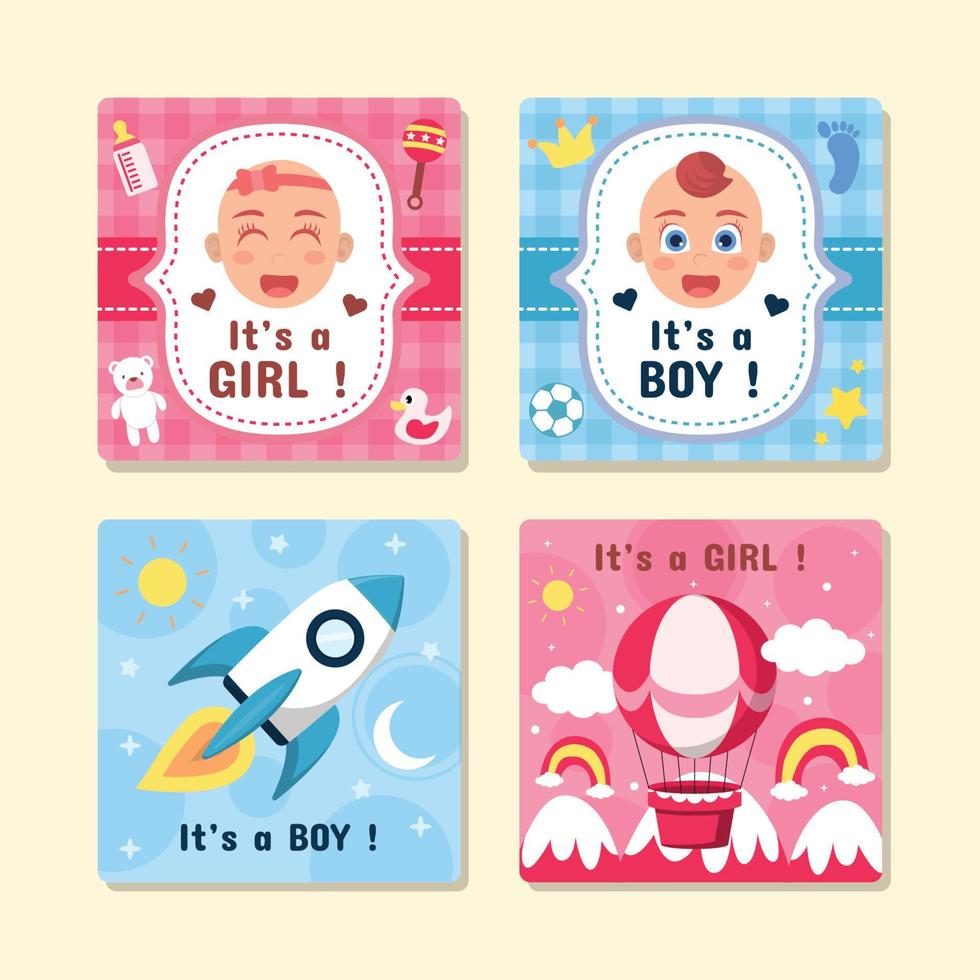 Four Distinct Bornday Card Template For Boys Girls vector