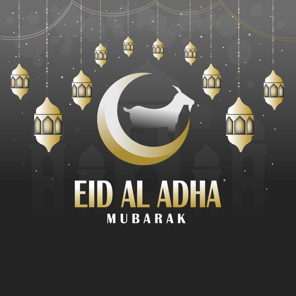 eid al adha mubarak fondo de saludo islámico de lujo con adorno decorativo linterna dorada y vector premium.