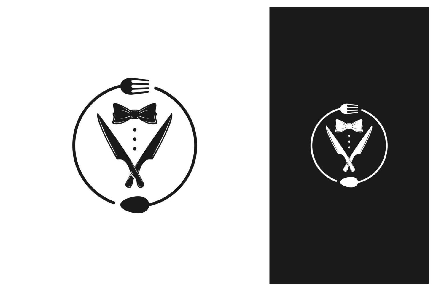 Bow tie, tuxedo, utensil restaurant logo vector