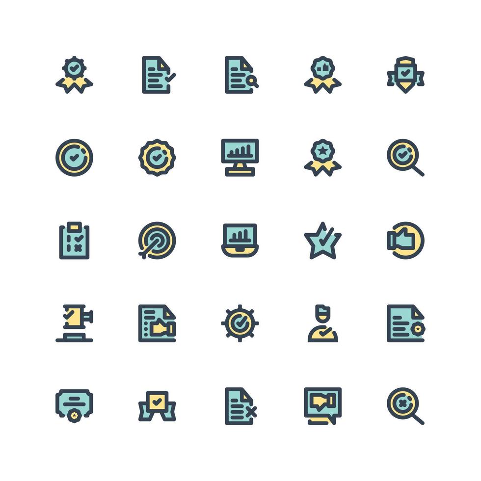 business quality standards and requirements vector icon set pack in outline color style