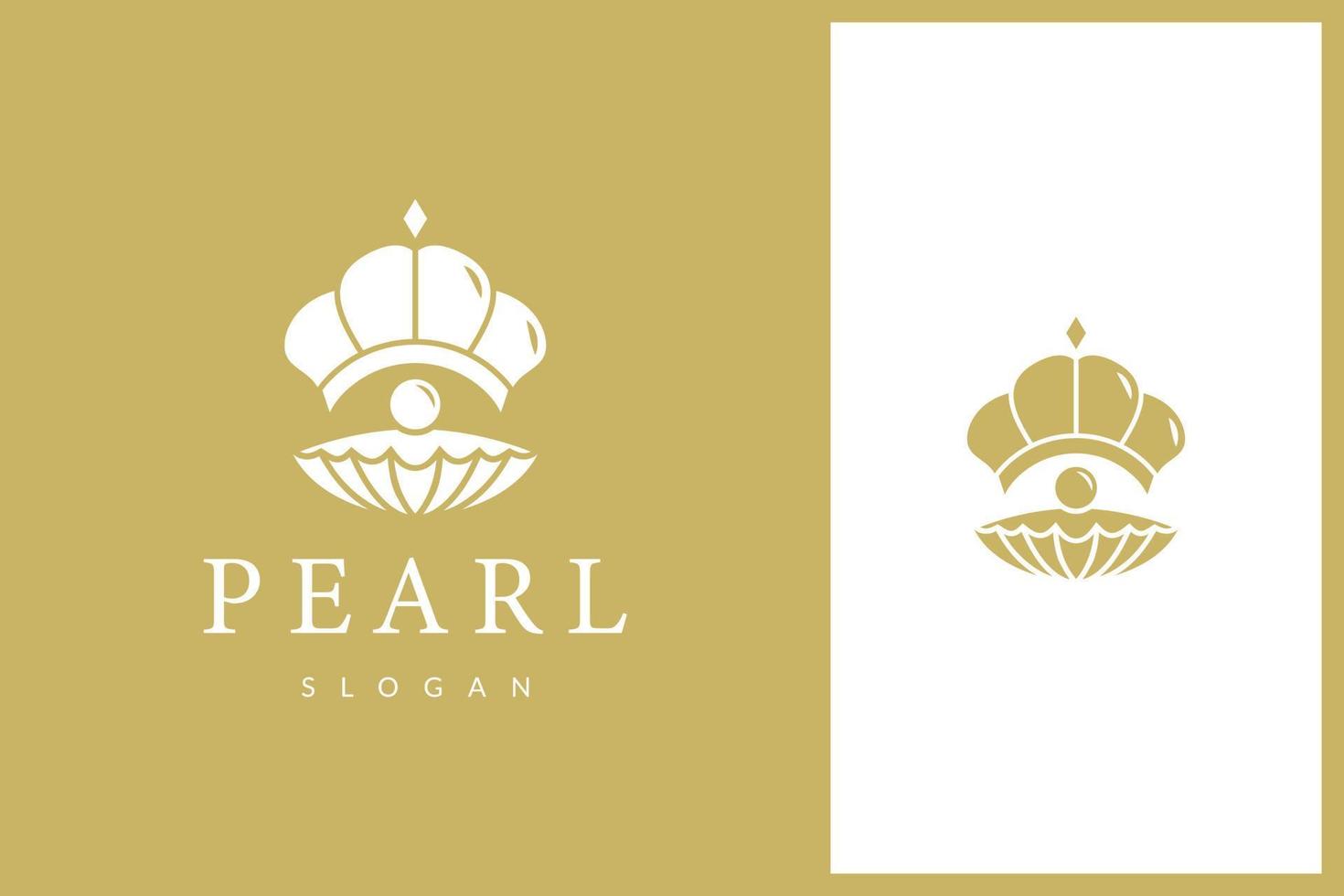 concha de perla y corona, diseño de logotipo de joyería vector