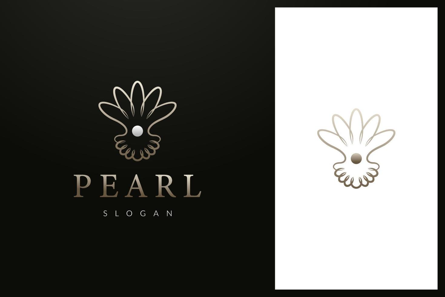 concha de perla y corona, diseño de logotipo de joyería vector