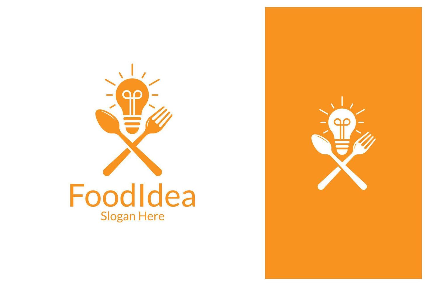 light bulb with spoon and fork. food idea logo design vector