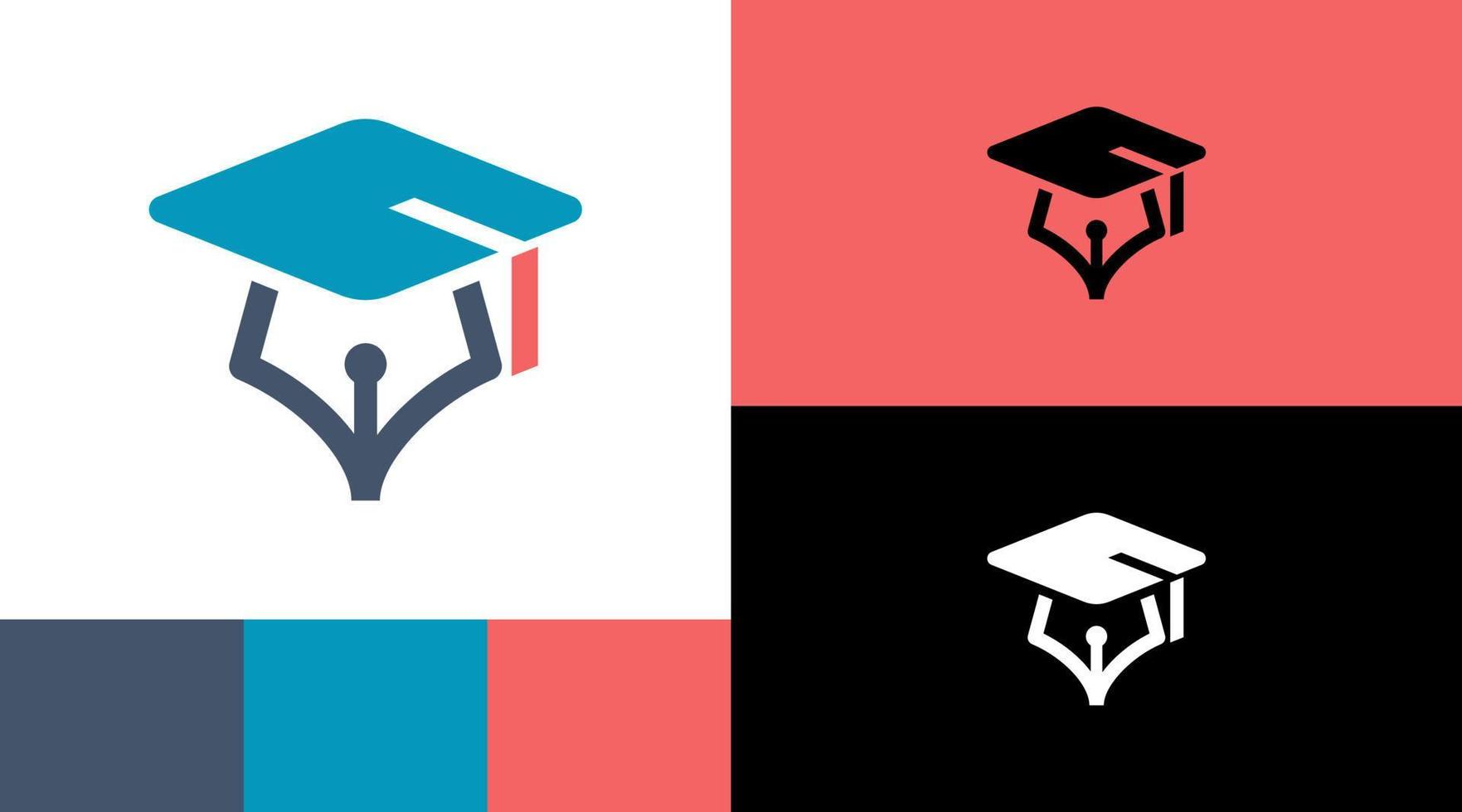 pluma educativa con concepto de diseño de logotipo de sombrero de graduación vector