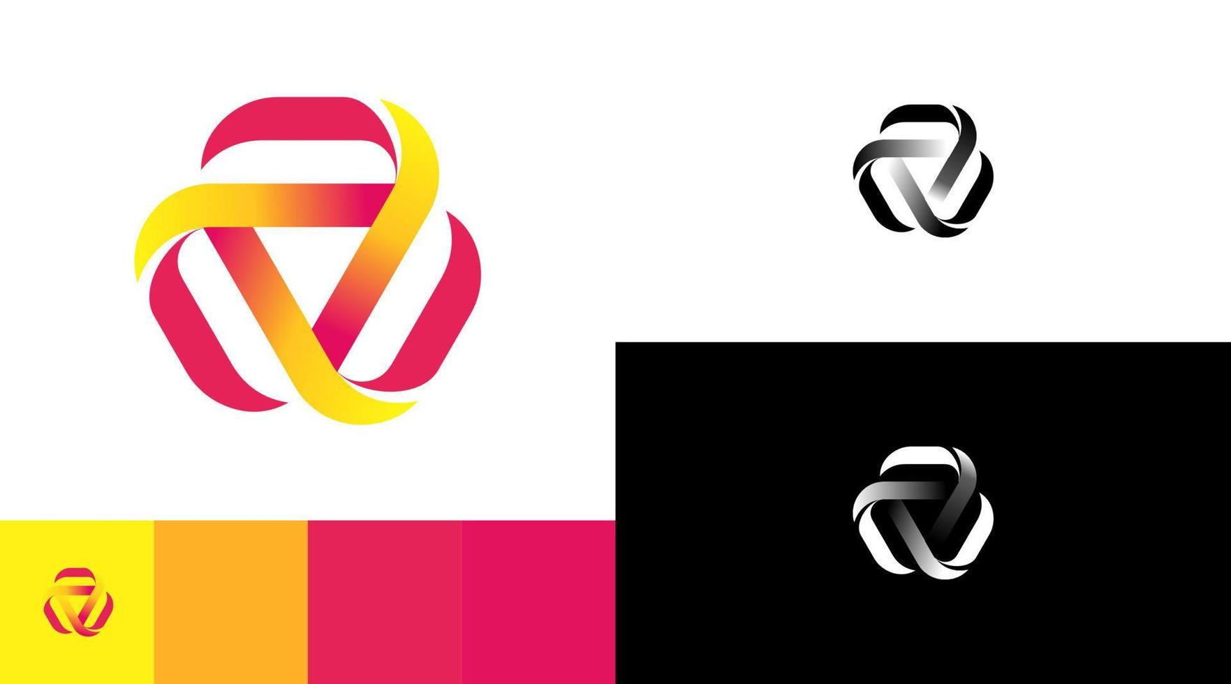 concepto de diseño de logotipo de trilogía de triángulo plegable vector