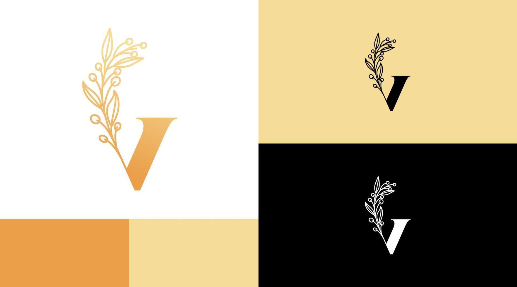 Flourish Monogram V Letter with Flower Logo Design Concept vector