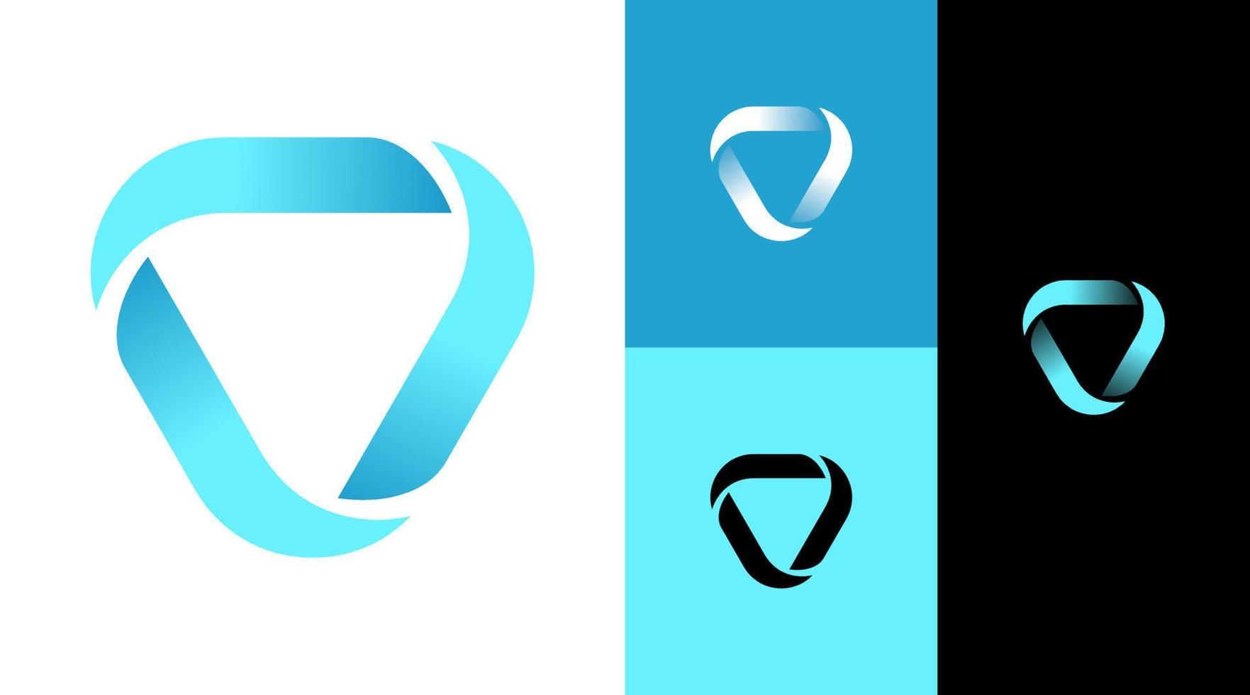 concepto de diseño de logotipo de tecnología de reciclaje de triángulo azul vector