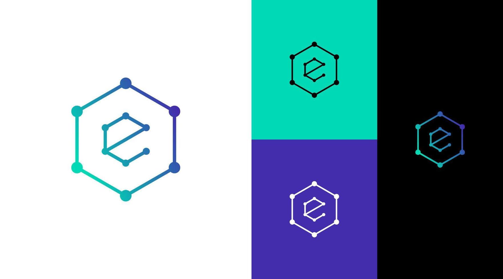 concepto de diseño de logotipo de monograma e tecnología hexagonal vector