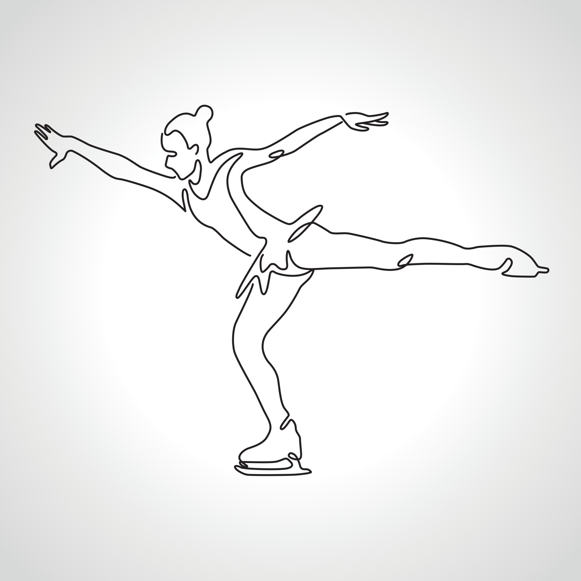 Figure skating one line drawing monoline vector illustration. Lady
