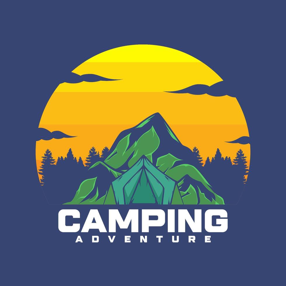 Vector illustration design with camping trip theme. with the colors of the sunset