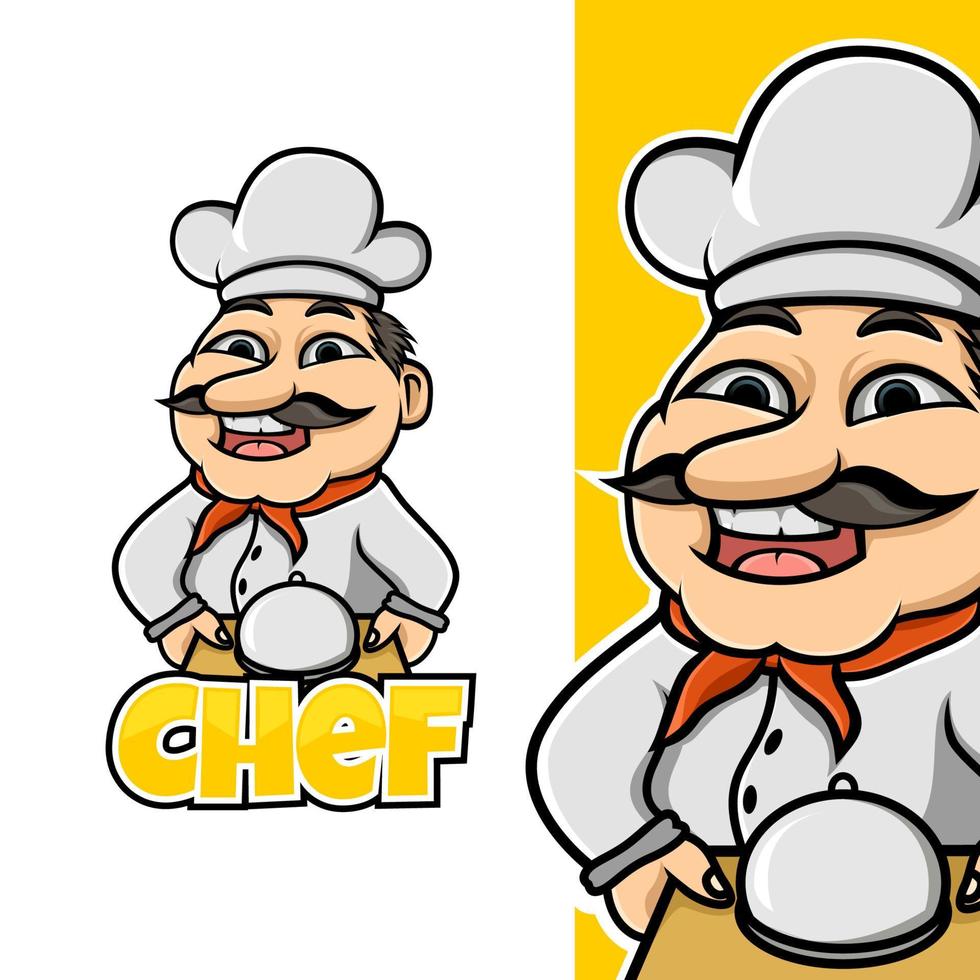 diseño de logotipo de ilustración vectorial, mascota de chef que sirve con una sonrisa vector