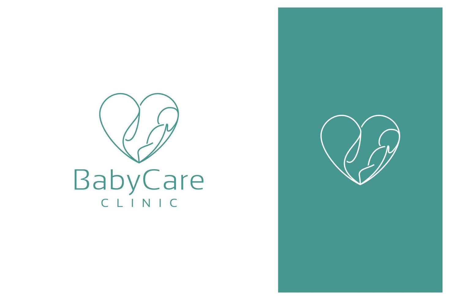 mother and baby logo design with line art style vector