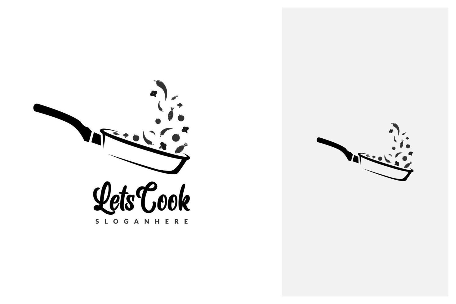 sartén de hierro fundido, logotipo de cocina de cocina de restaurante vector