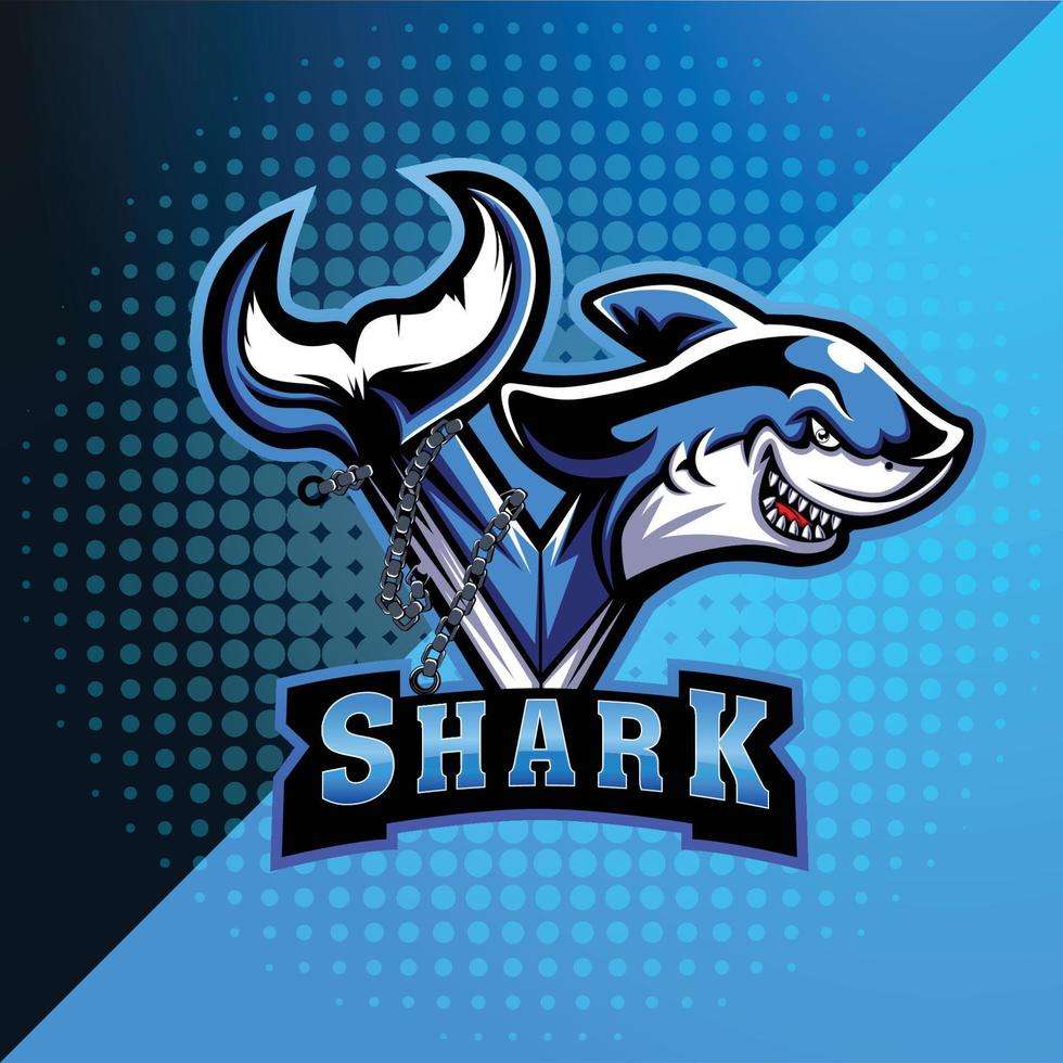 logotipo de la mascota del juego v sign shark esport vector