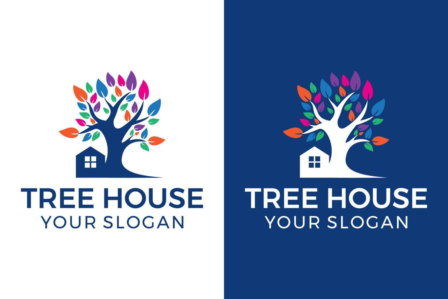 Tree House Logo, a neighborhood, protection, peace, growth, and care or concern to development, or some things that close with nature, ecological and environment Logo Design vector