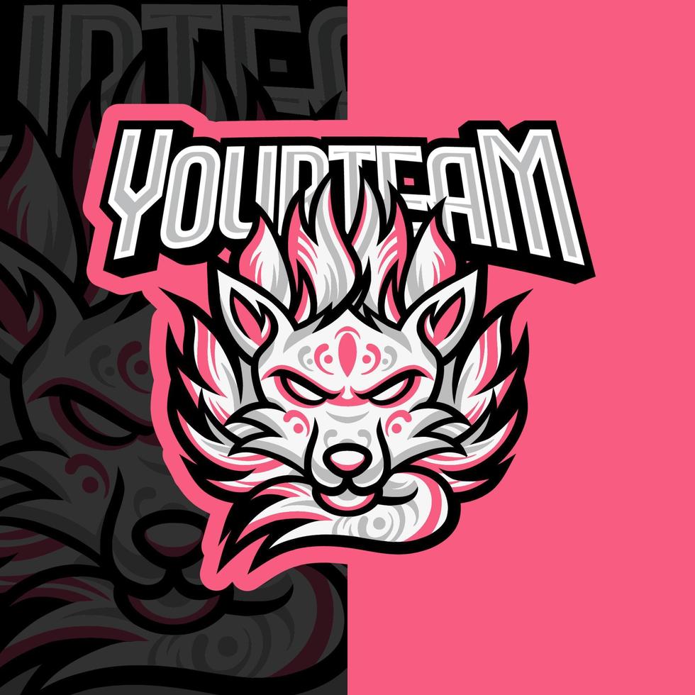 Kitsune, Japanese Fox, Kitsune Kyuubi, Nine Tailed Fox E-Sport Mascot Logo Design, Mascot, and Emblem Template Isolated Vector. Illustration Logo. Suitable for Game, Streamer, and E-Sport Team. vector