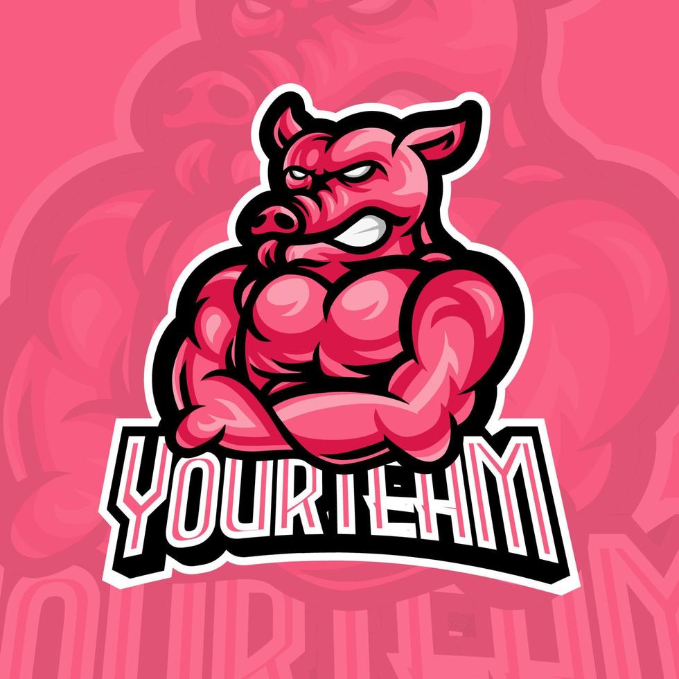 Crazy Pig, Wild Boar E-Sport Mascot Logo Design, Mascot, and Emblem Template Isolated Vector. Illustration Logo. Suitable for Game, Streamer, and E-Sport Team. vector