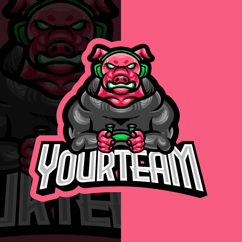 Crazy Pig, Wild Boar E-Sport Mascot Logo Design, Mascot, and Emblem Template Isolated Vector. Illustration Logo. Suitable for Game, Streamer, and E-Sport Team. vector