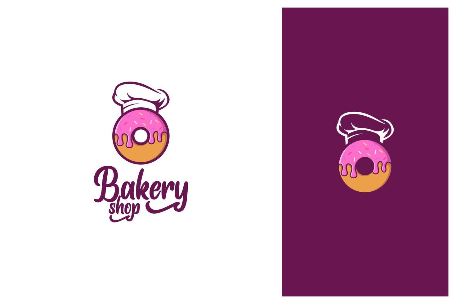 colorido diseño de logo de panadería con donut y sombrero de chef vector