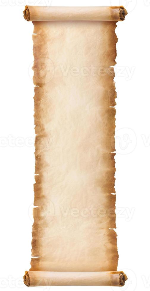 old parchment paper scroll sheet vintage aged or texture isolated on white background photo