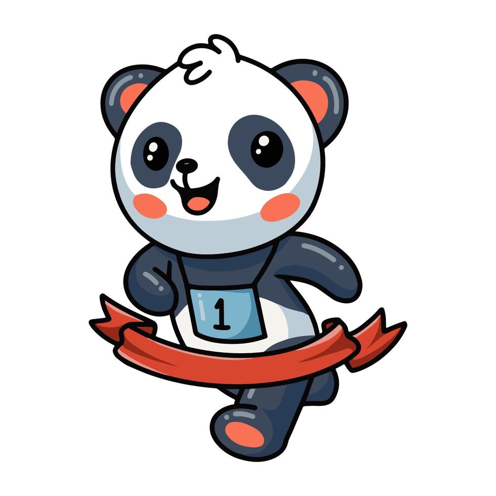 panda corre hasta la línea de meta maratón vector