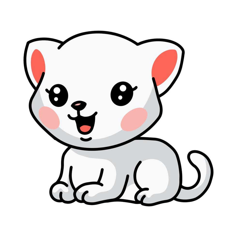 Cute little white cat cartoon lay down vector