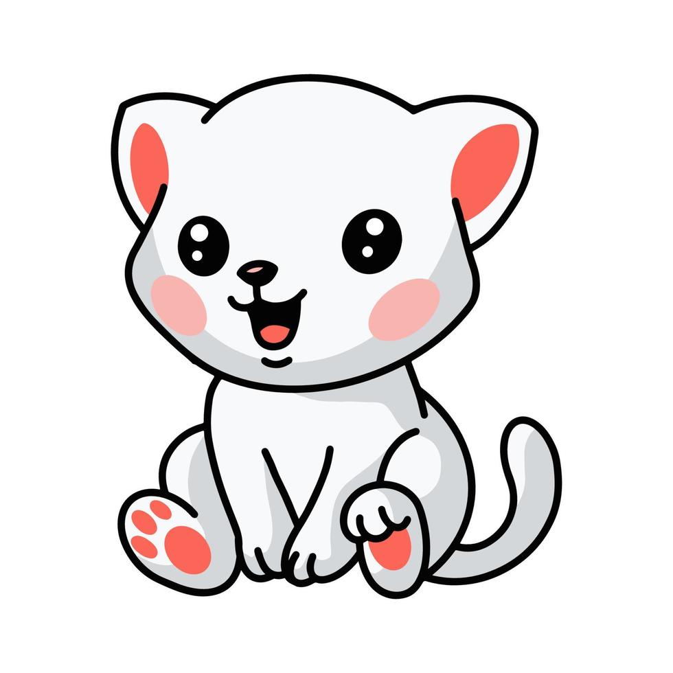 lindo pequeño gato blanco dibujos animados sentado vector