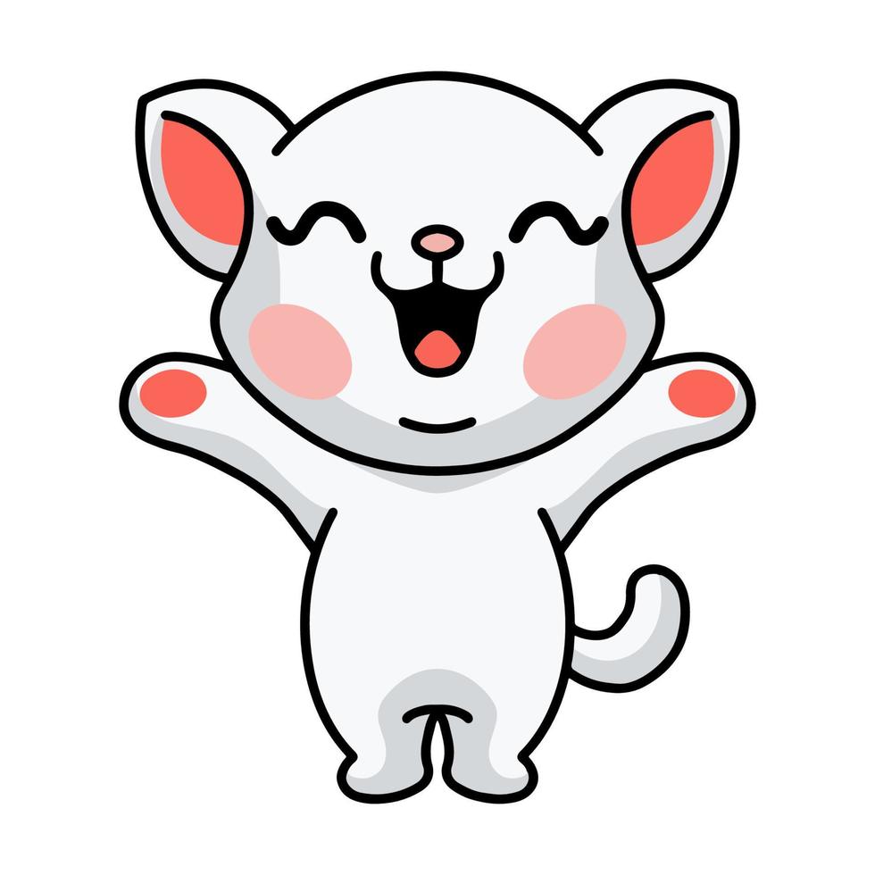 Cute happy little white cat cartoon vector