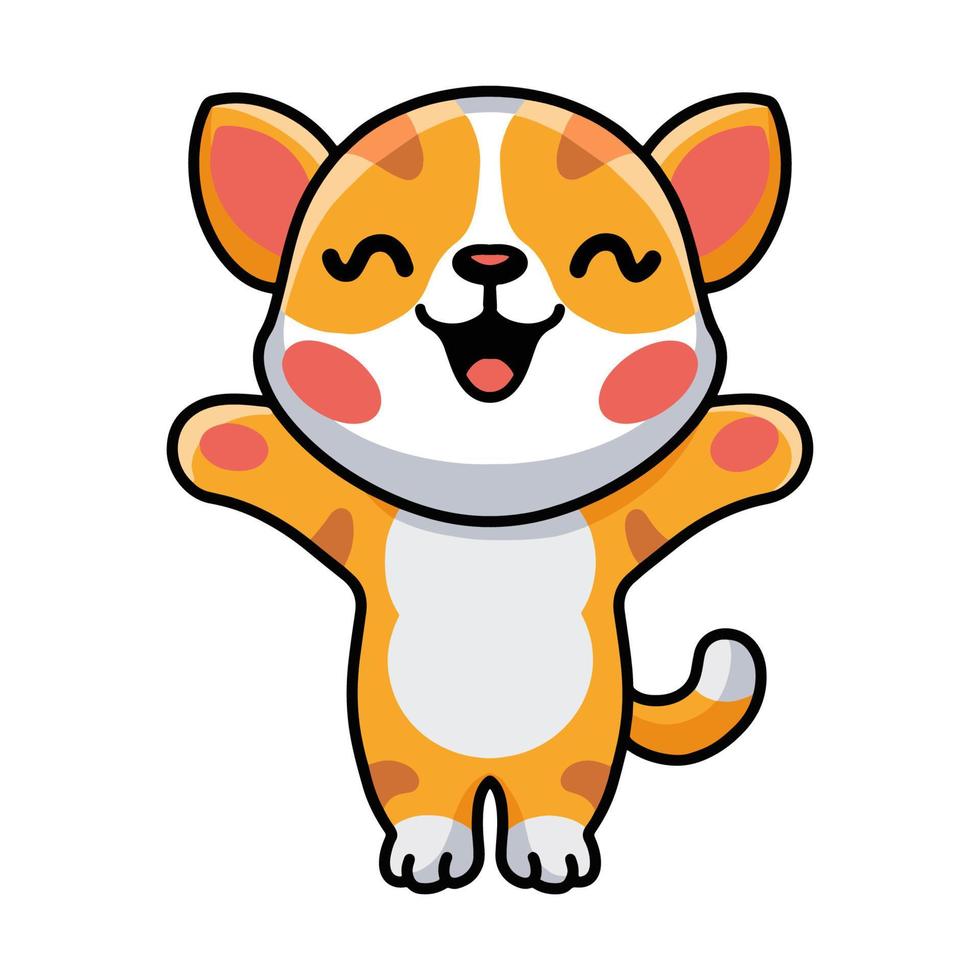 Cute happy little orange cat cartoon vector