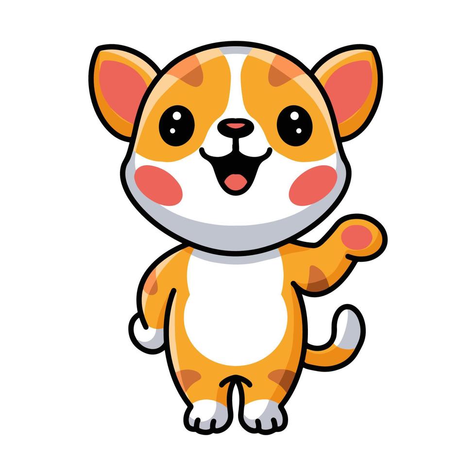 Cute little orange cat cartoon presenting vector