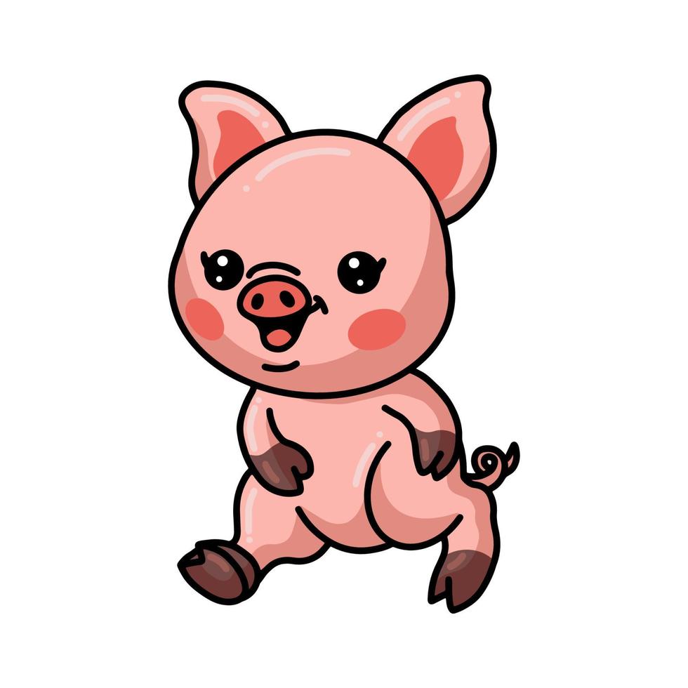 Cute little pig cartoon walking vector