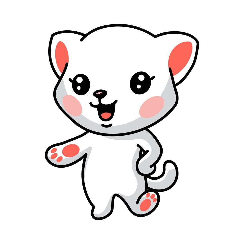 lindo pequeño gato blanco dibujos animados posando vector