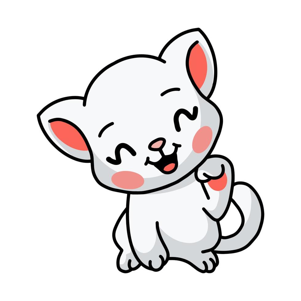 Smiling little white cat cartoon vector