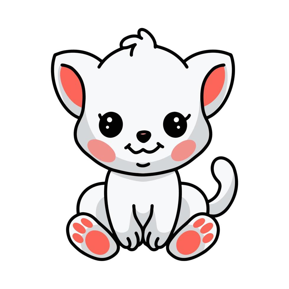 lindo pequeño gato blanco dibujos animados sentado vector