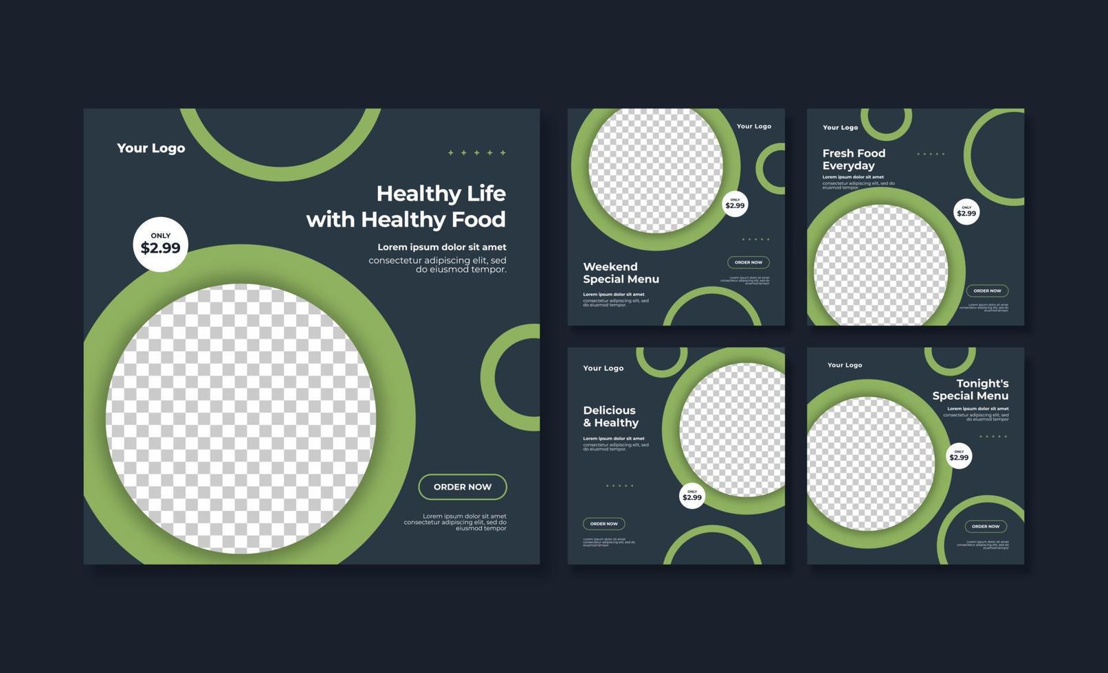 Beautiful food social media post template vector