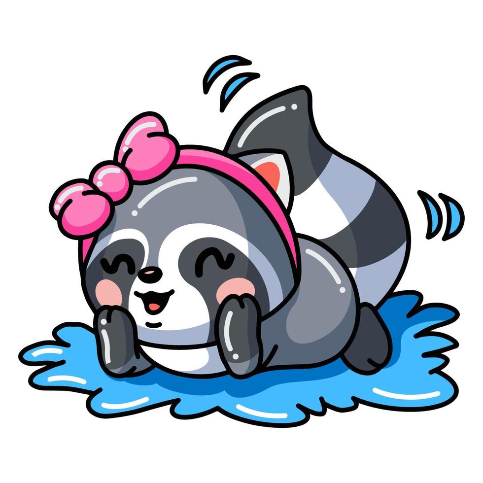 Cute baby raccoon girl cartoon on water vector