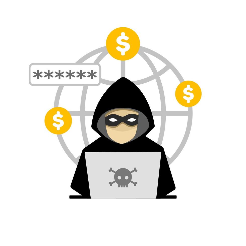 Hackers steal money with weak passwords from cyberspace vector