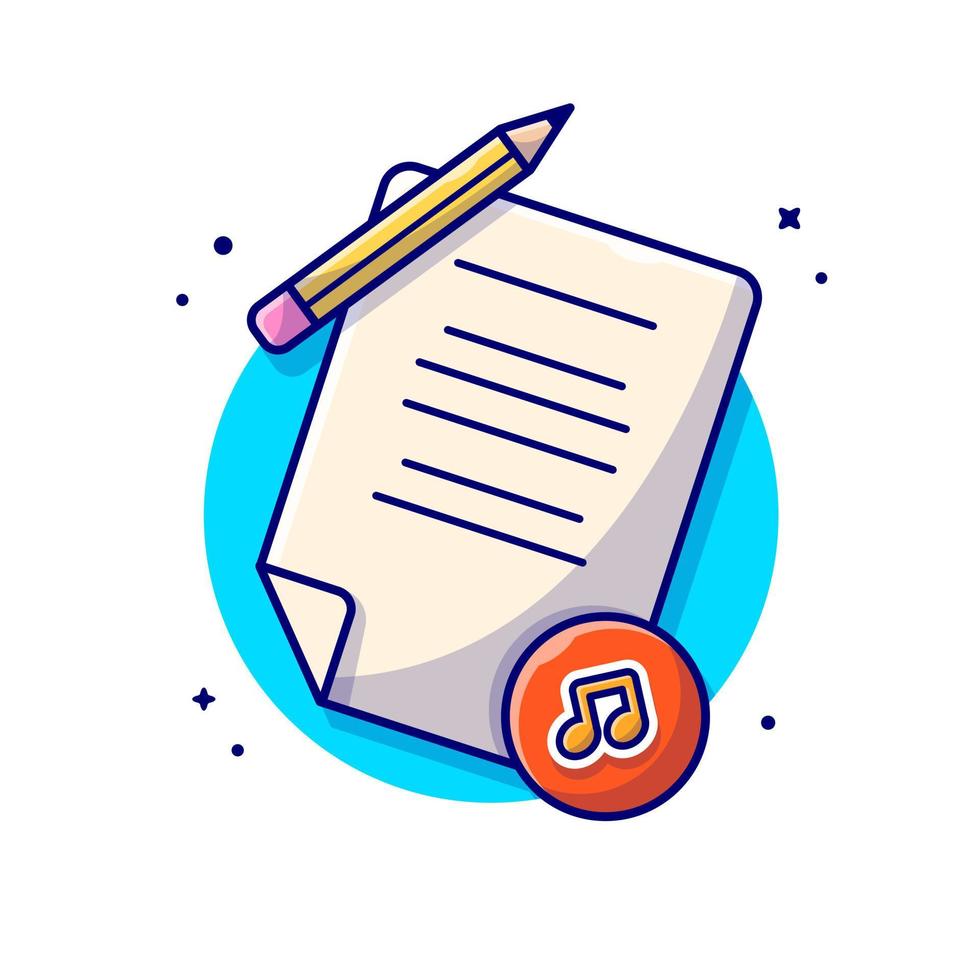 Letras de música con lápiz, melodía y nota de ilustración de icono de vector de dibujos Letras de música con lápiz, melodía y nota de ilustración de icono de vector de dibujos