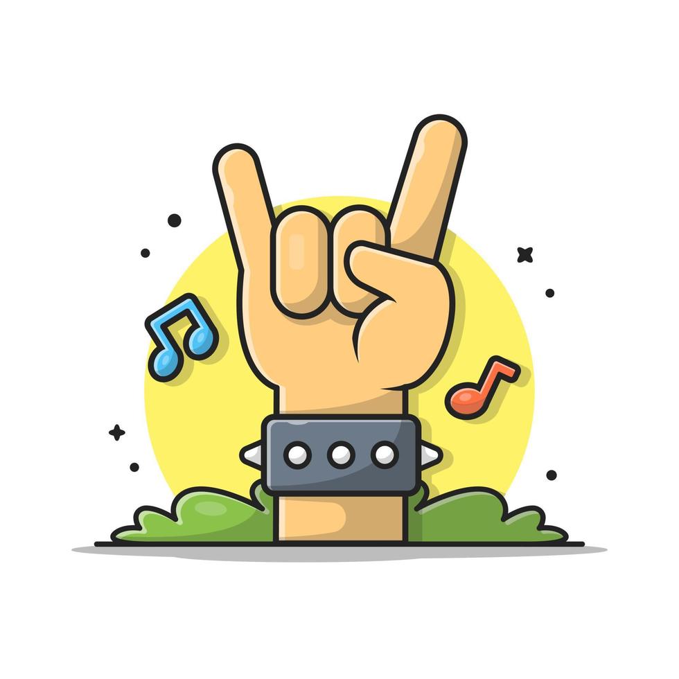 Hand Metal Rock with Music Notes and Tune Music Cartoon  Vector Icon Illustration. People Art Icon Concept Isolated  Premium Vector. Flat Cartoon Style